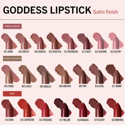Goddess Lipstick -GDLSET-  (22 colors,3pc each, No Tester)  Moira