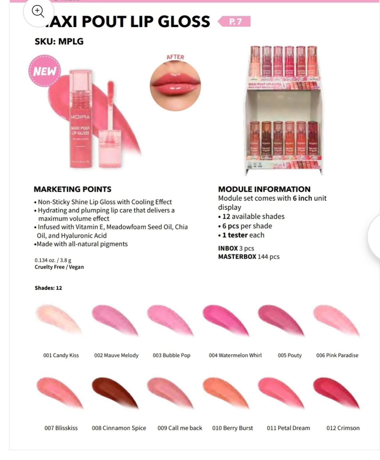 Maxi Pout Lip Gloss  MPLGSET (12 colors 6pc each including testers)    Moira