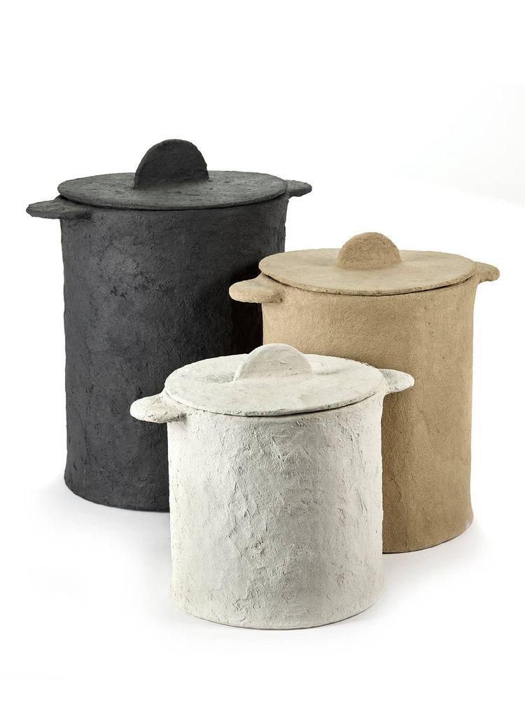 POT + DEKSEL MARIE PAPIER MACHE BEIGE D32H30