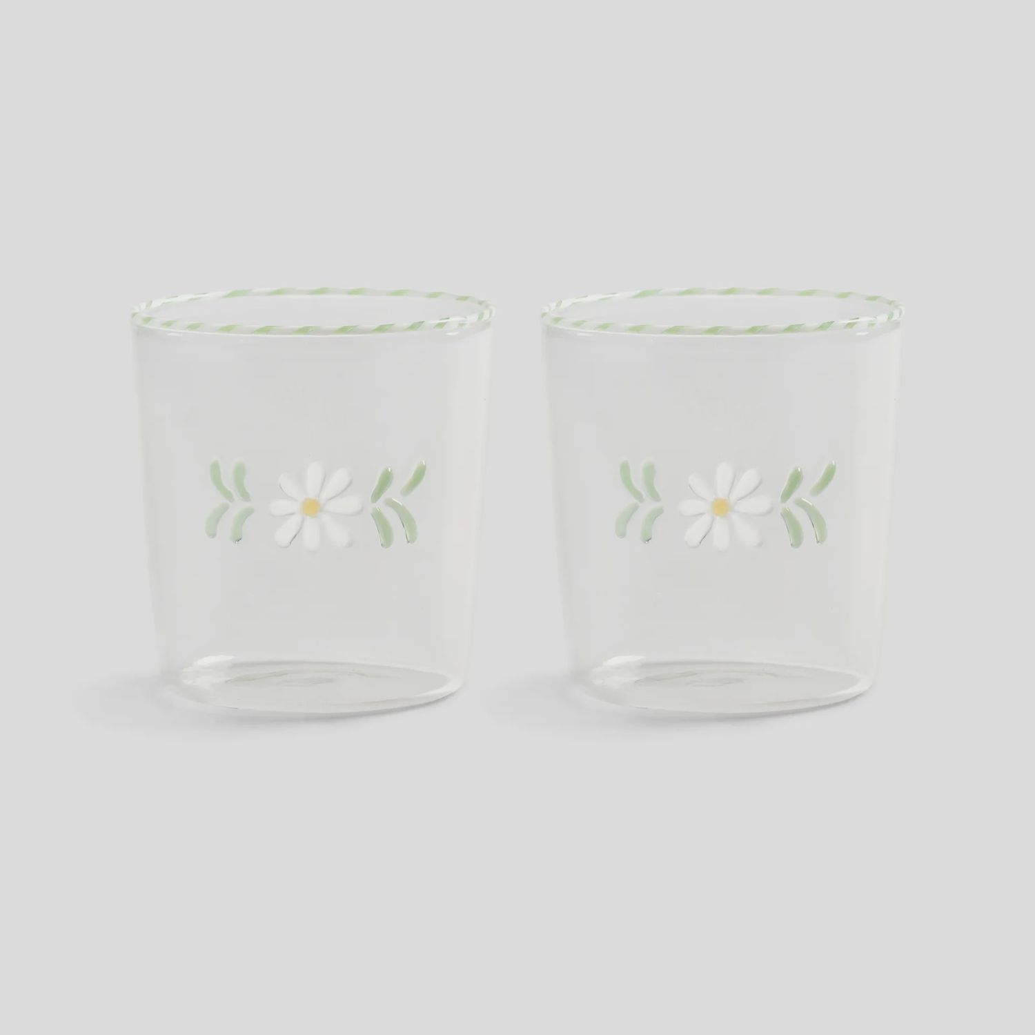 Glass flora white set of 2