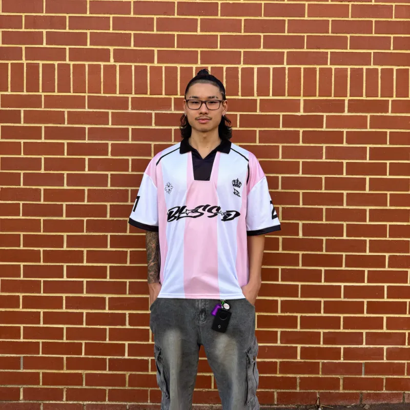 Blessed Striped Football Jersey &#39;Pink/White&#39;