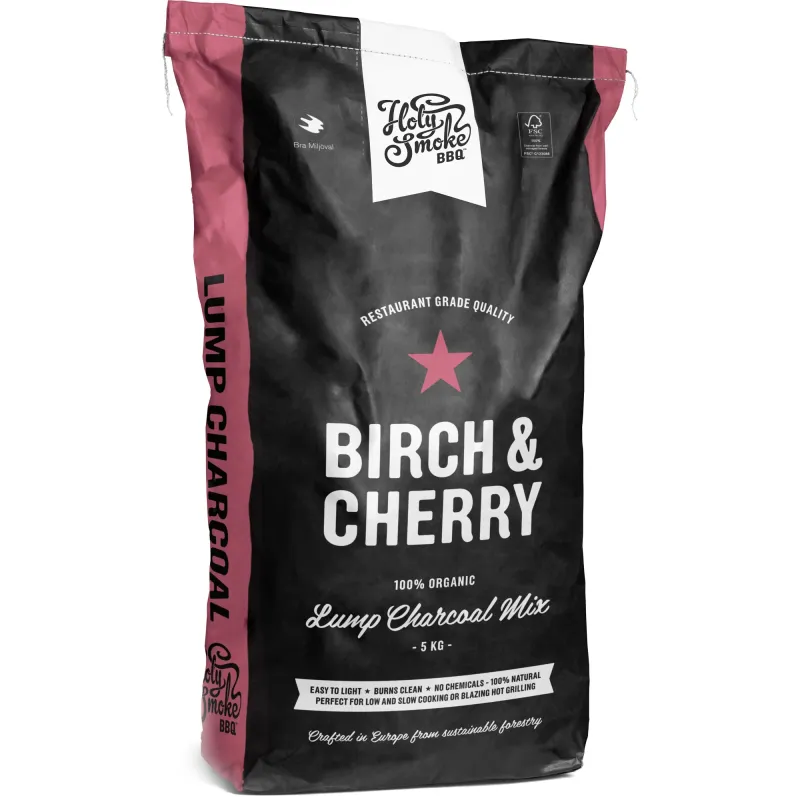 Holy smoke bbq - restaurant grade lump charcoal mix birch / cherry, 5kg