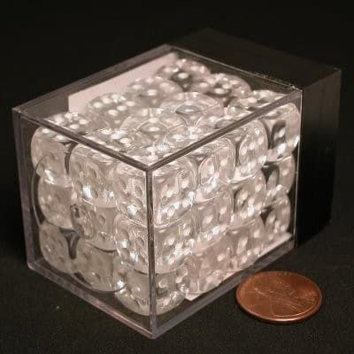 D6 36 Dobbelsteen Set 12mm Helder/Wit