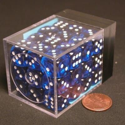 D6 36 Dobbelsteen Set 12mm Blauw/Wit