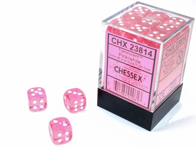 D6 36 Dobbelsteen Set 12m Roze/Wit