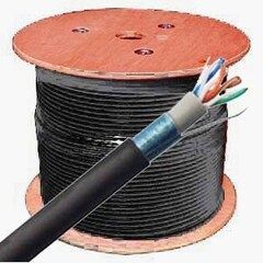 Cable, Cat 6, 1000 ft. Reel, Solid, Shielded, 600MHz, Direct Burial, Flooded Core, Black