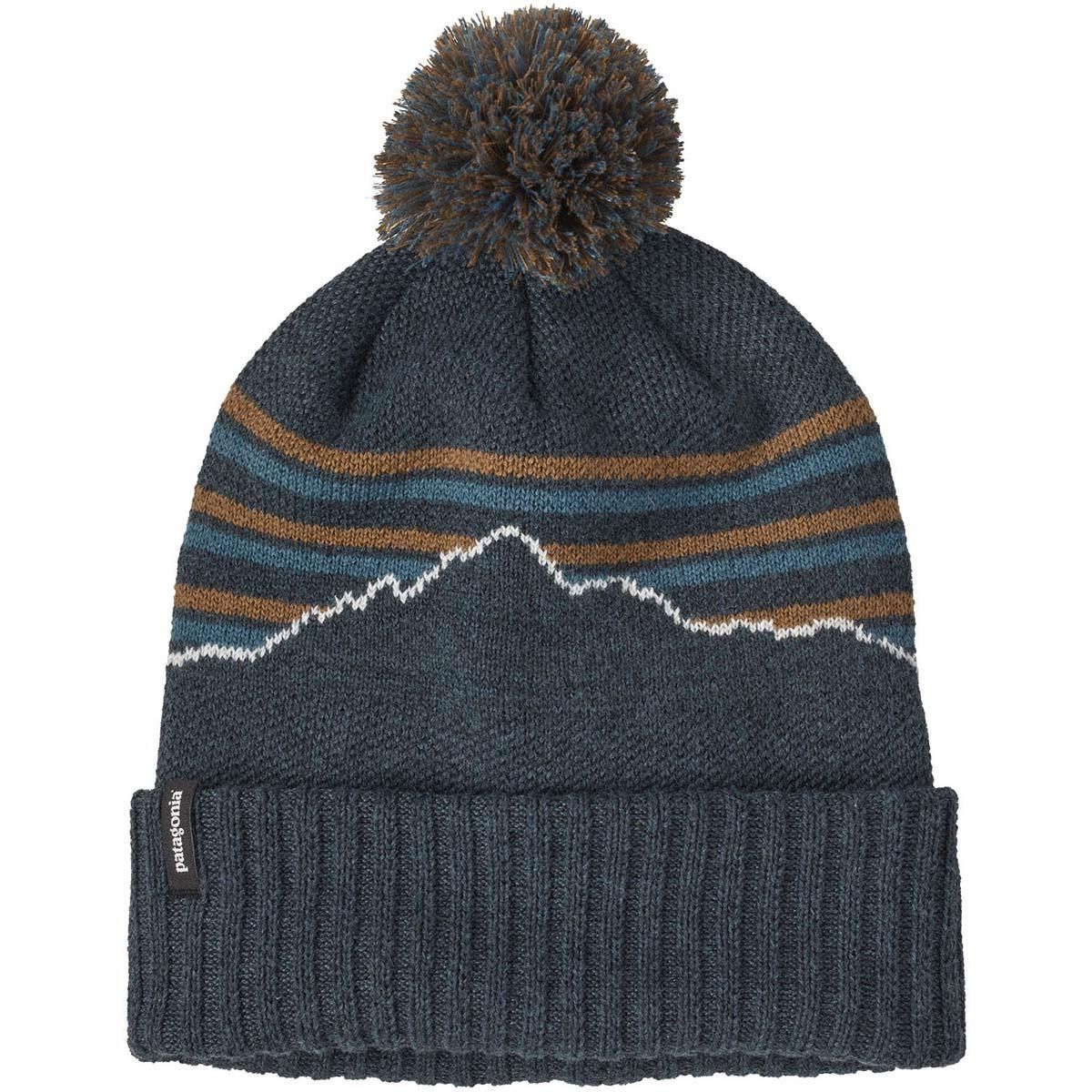 Patagonia Powder Town Beanie &#39;25, Color: Fitz Roy Stripe Knit: Smolder Blue, Size: All