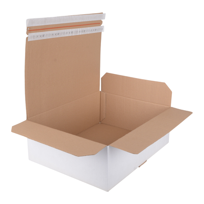 Automatikbodenkarton 423x337x145 mm (weiß) mit 2 Selbstklebestreifen