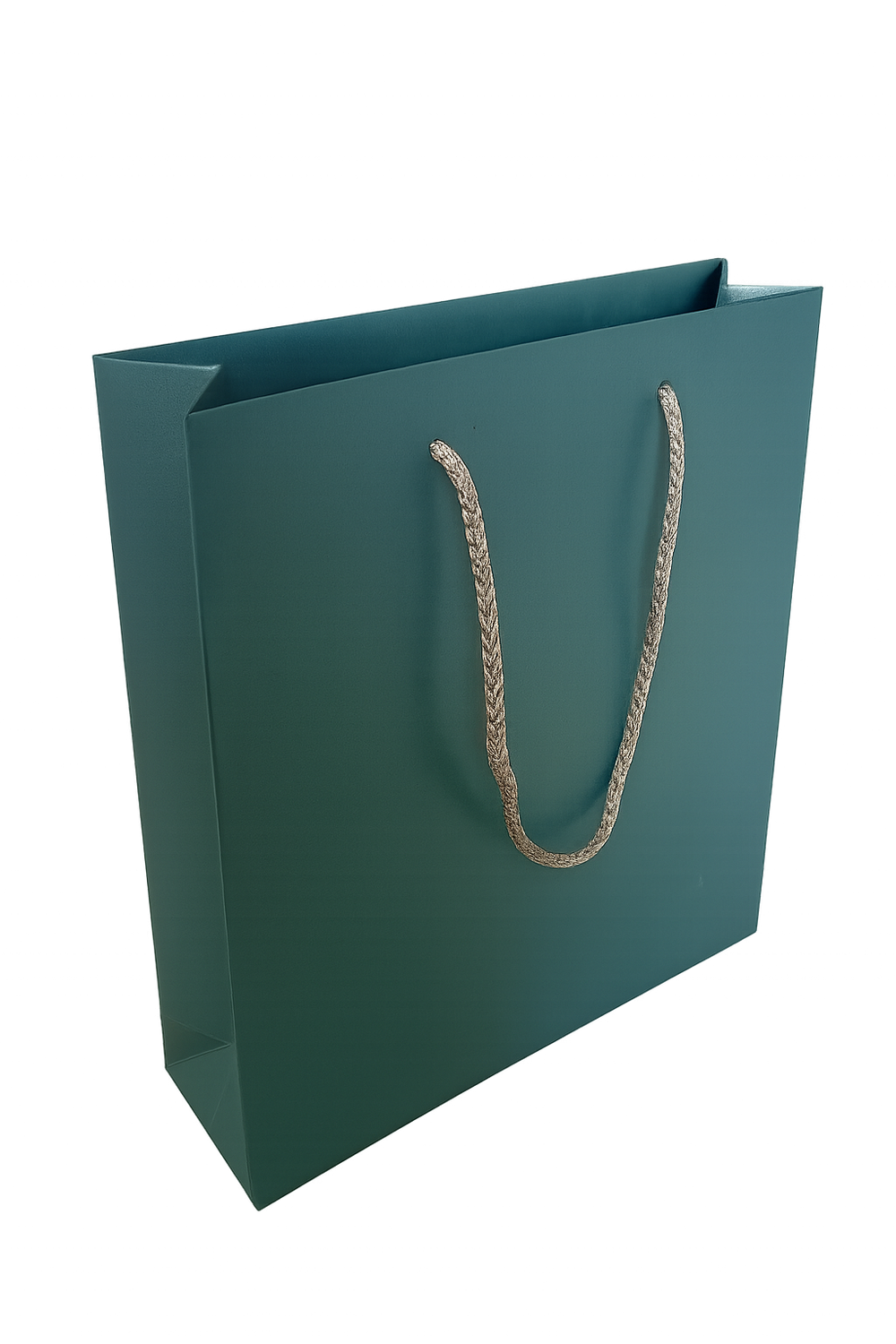 Papiertragetasche 24 + 9 x 27 + 3 cm in Metallic Grün-blau