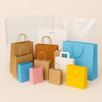 Unbedruckte Papier- und Plastiktaschen