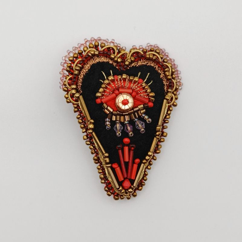 Crimson Guardian - Hand-Embroidered Brooch