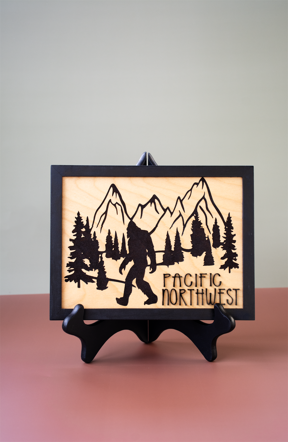 Framed PNW Bigfoot w/ Trees & Mountains