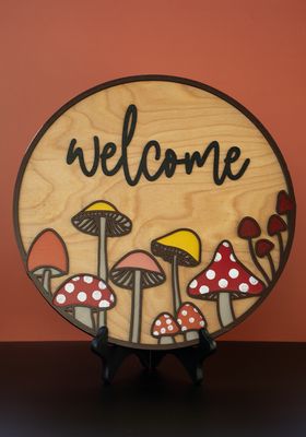 18" Mushroom Welcome Sign