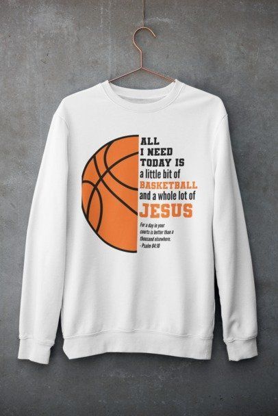 white crewneck sweatshirt Jesus and basketball