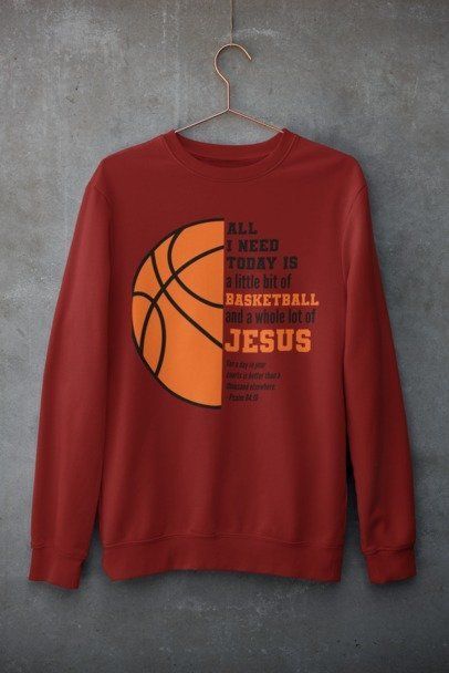maroon crewneck sweatshirt Jesus and basketball