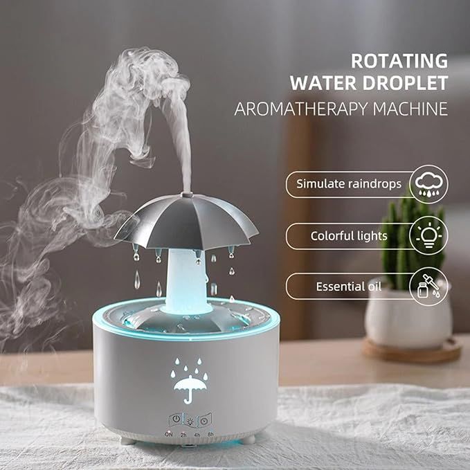 Umbrella Humidifier, Umbrella Diffuser with Downpour Impact, Umbrella Cascade Humidifier, Turning Umbrella Drop 7-Variety Drove Fragrant healing Diffuser, 300ml Medicinal balm Humidifier with Remote (