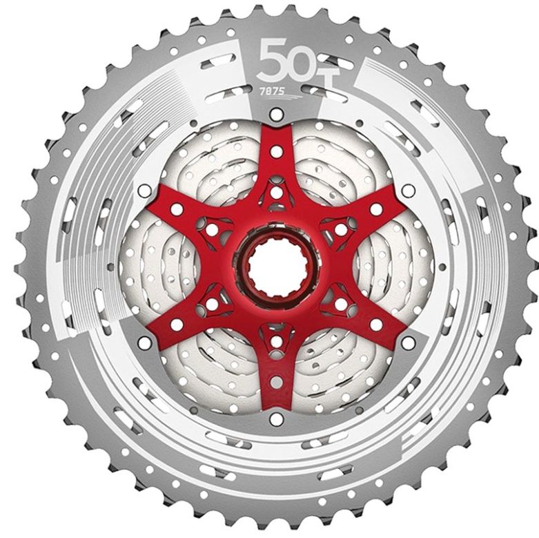 SunRace CSMZ90 Cassette 12-speed metallic silver / red