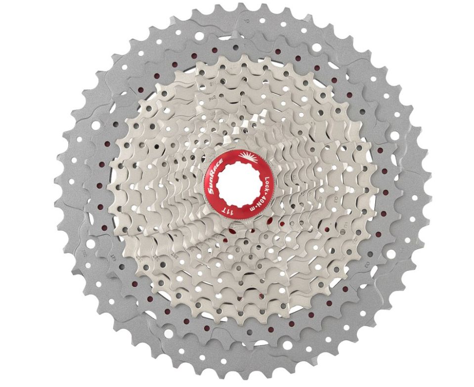 SunRace CSMZ90 Cassette 12-speed metallic silver / red