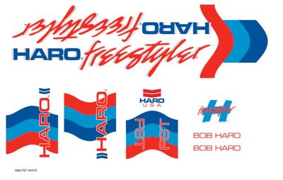 Décalcomanies BMX HARO 1984 Freestyle Blanc Rouge Bleu