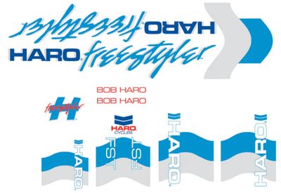 Décalcomanies BMX HARO Freestyle Blanc Bleu 1985