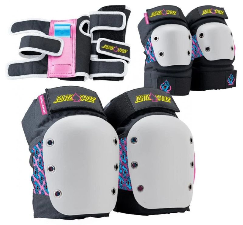 Pro-Tec Santa Cruz Pads Street JR, lot de 3, SCA - Noir / Blanc / Rose
