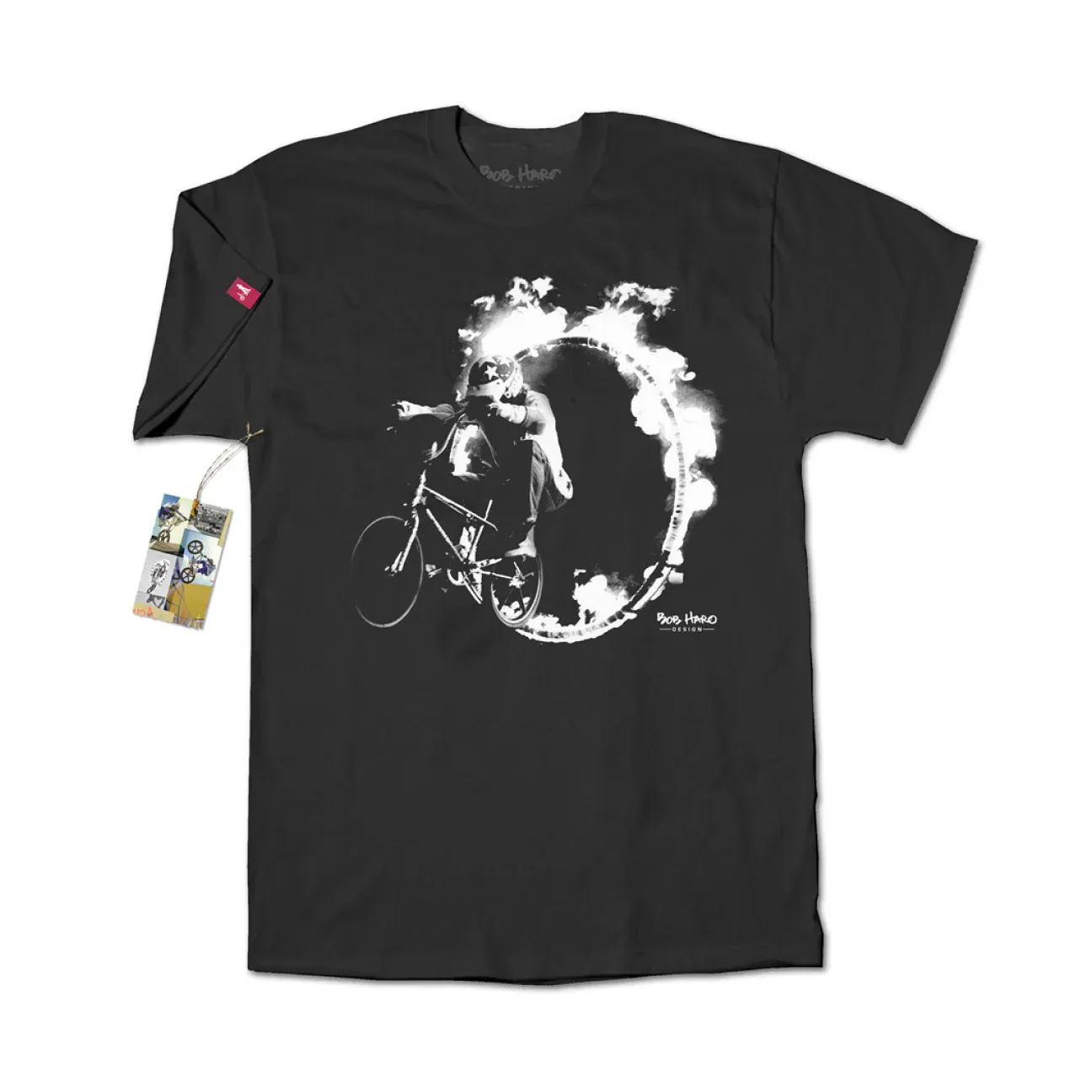 T-SHIRT BOB HARO DESIGN "FLAME HOOP" – BLACK