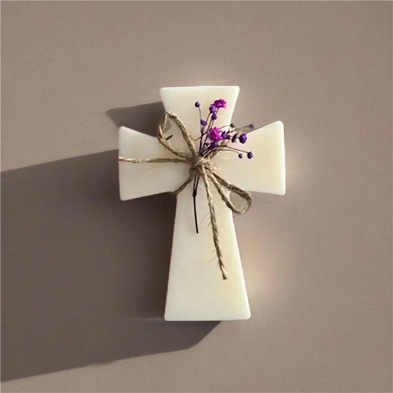 Blessing Cross Candle – Handcrafted Soy Wax for Religious Ceremonies &amp; Favors