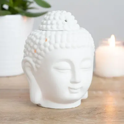 White Buddha Head Oil Burner &amp; Wax Warmer – Ceramic Aroma Diffuser for Serenity