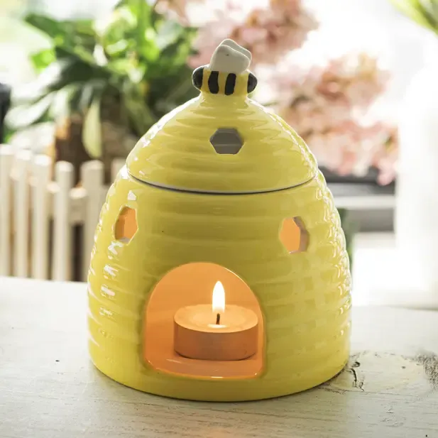 Beehive Tealight Wax Warmer YELLOW – Elegant Ceramic Burner for Soy Melts &amp; Home Fragrance
