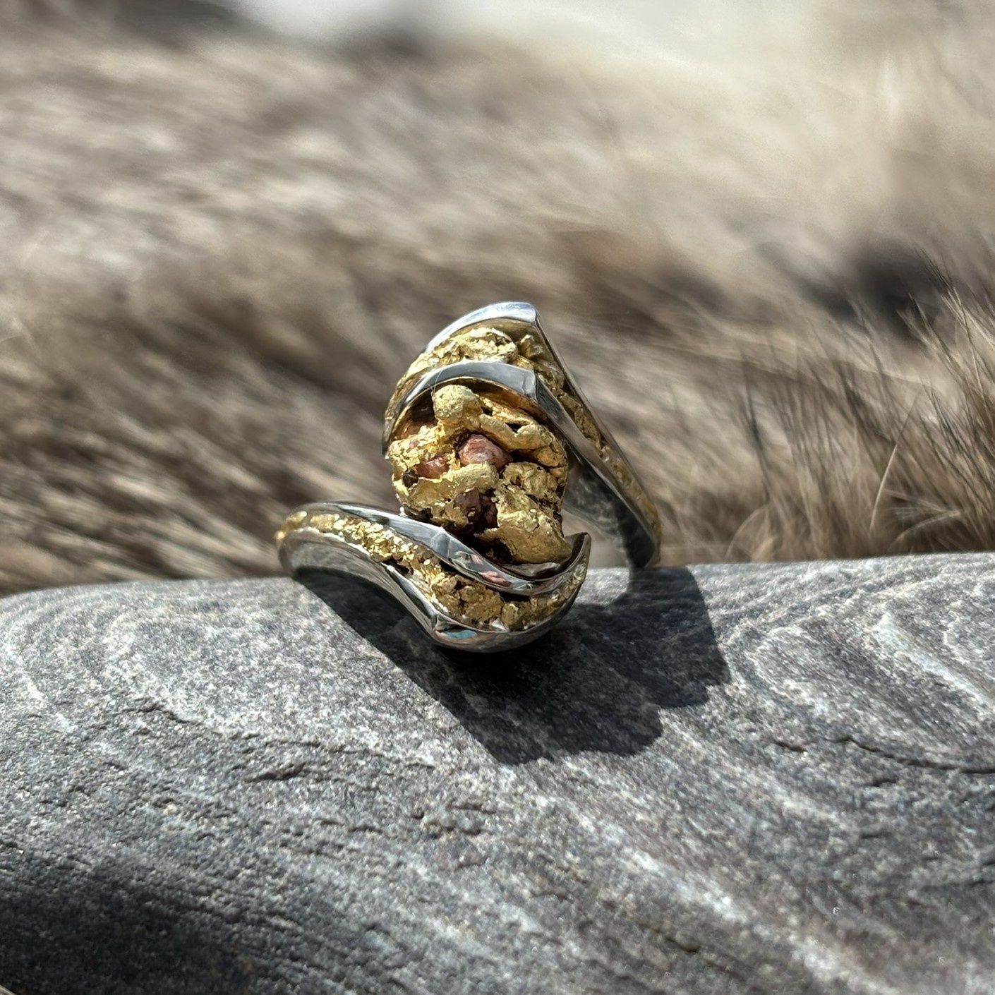14K White Gold Nugget Ring - 9.7g