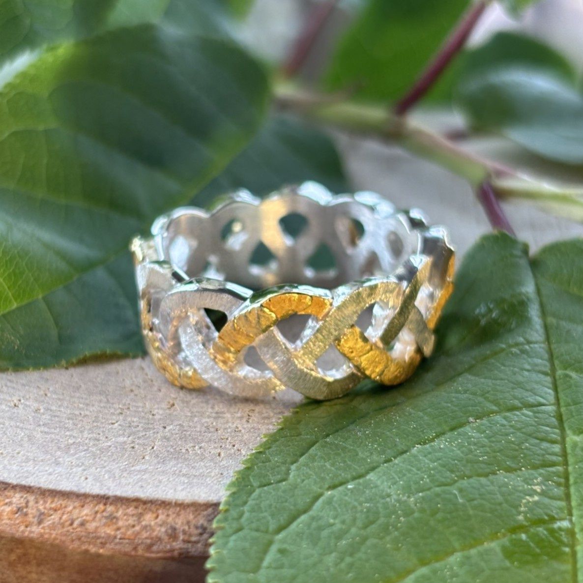 Sterling Silver &amp; Gold Nugget Braid - 10.9g