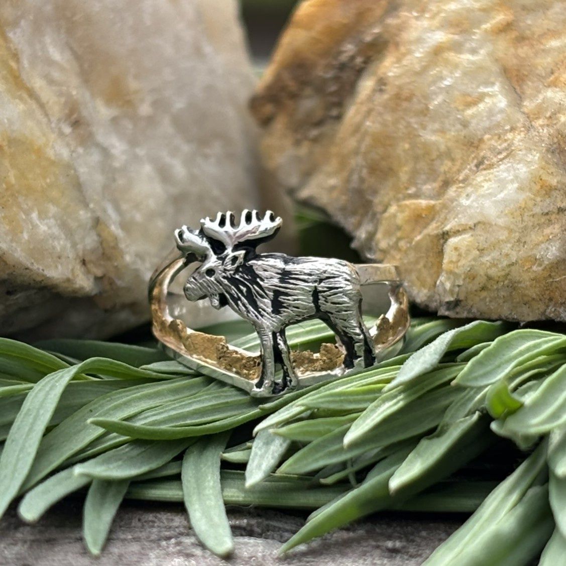 Sterling Silver Bull Moose with Nuggets - 4.5g