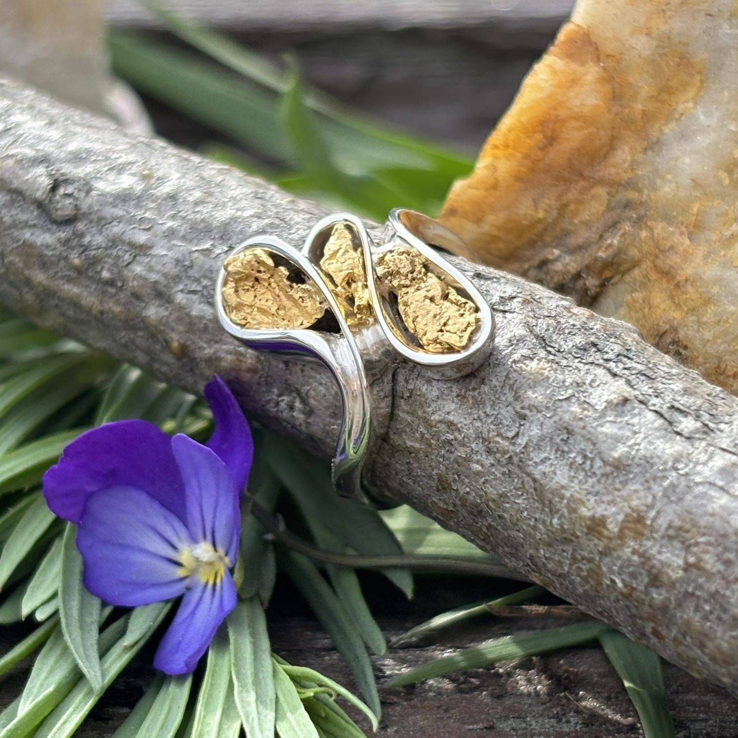 Sterling Silver Triple-Nugget Petal