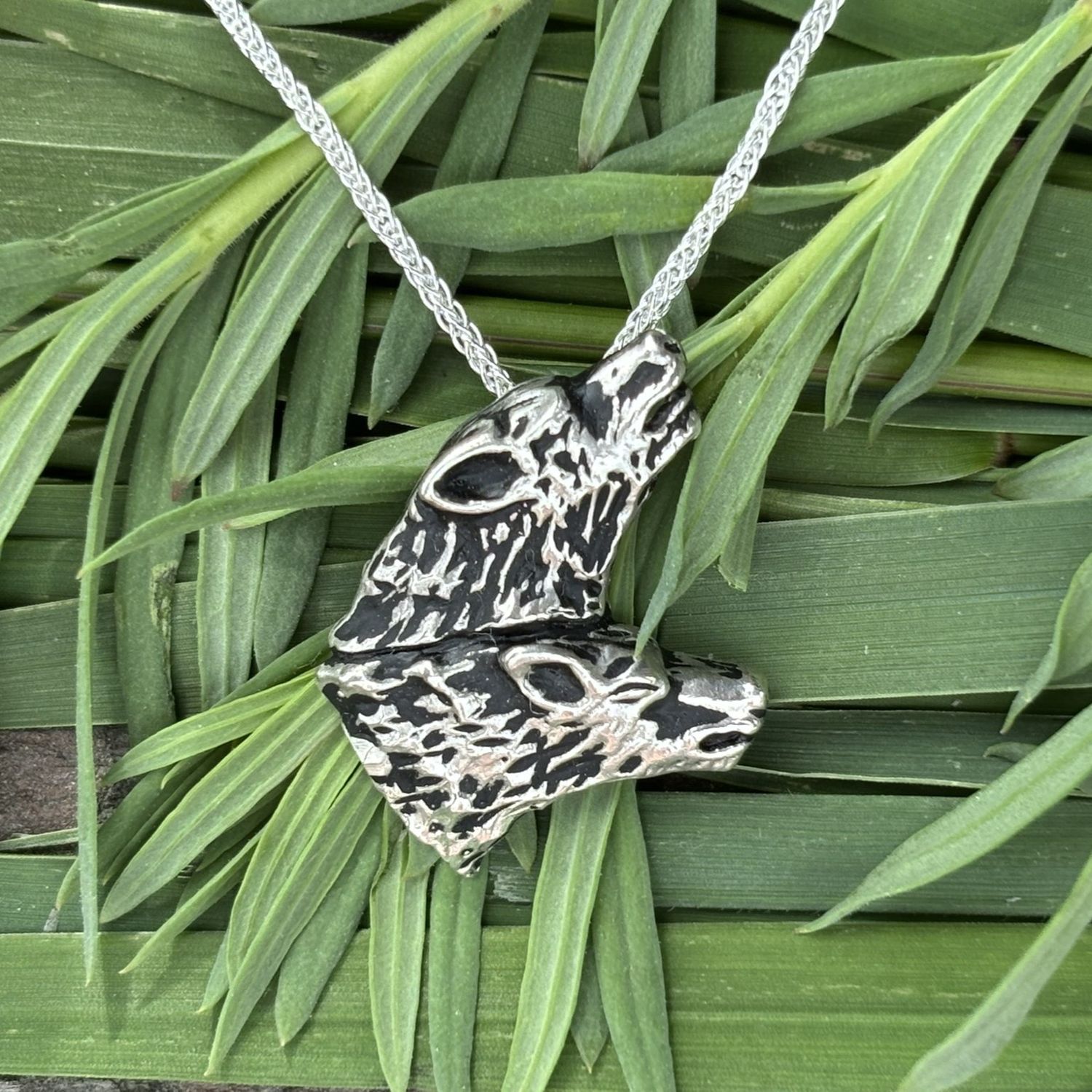 Sterling Silver Twin Wolves Pendant