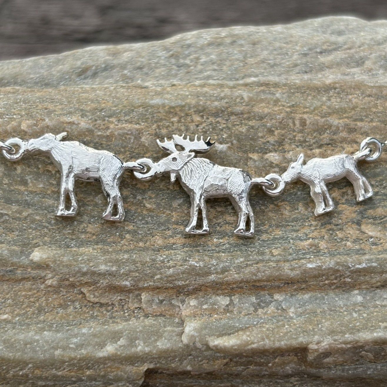 Sterling Silver Moose  Family Necklace