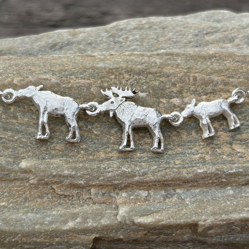 Sterling Silver Moose  Family Necklace