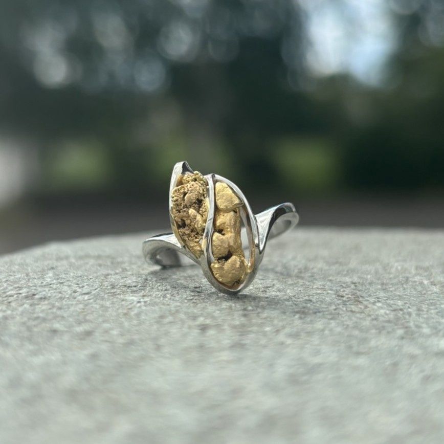 14K White Gold Twin Nugget Ring