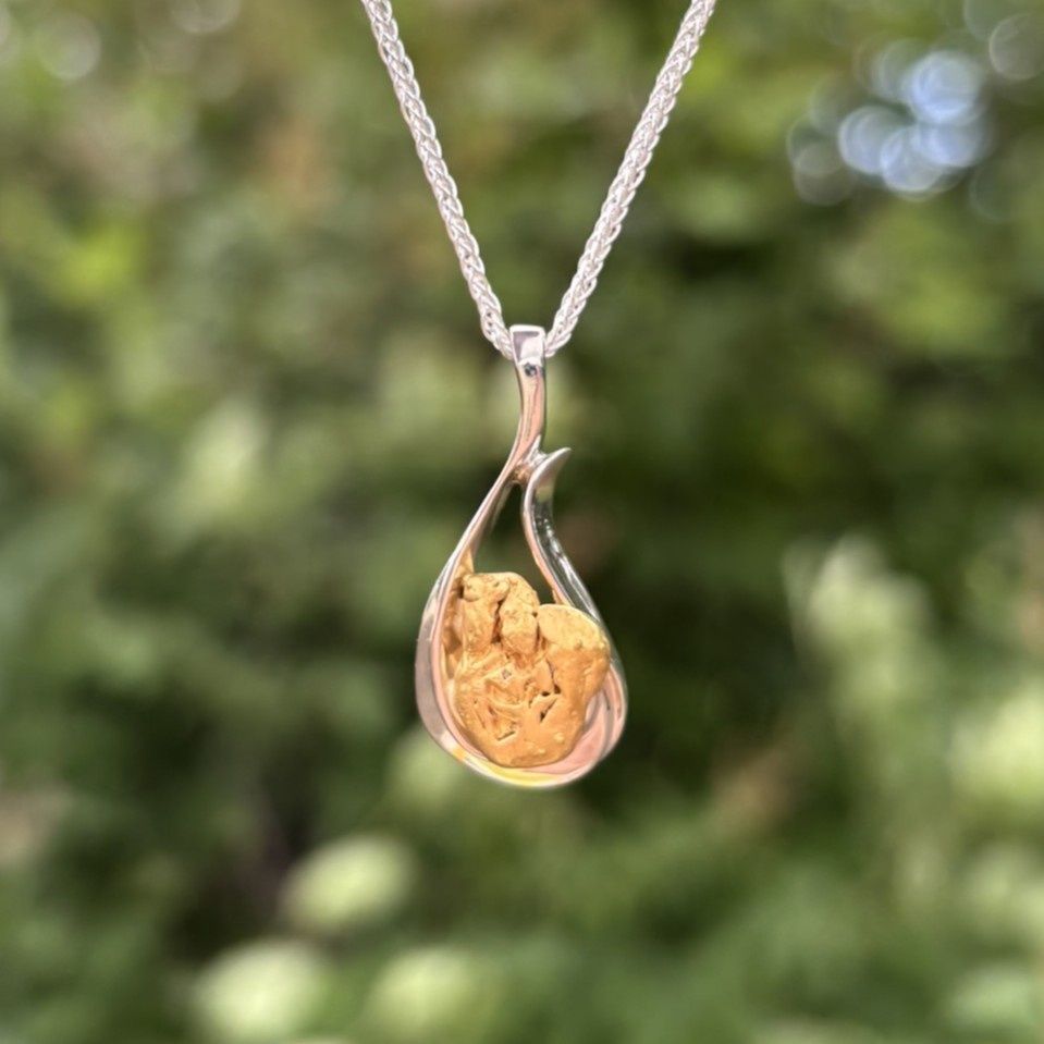 14K White Gold Nugget Pendant