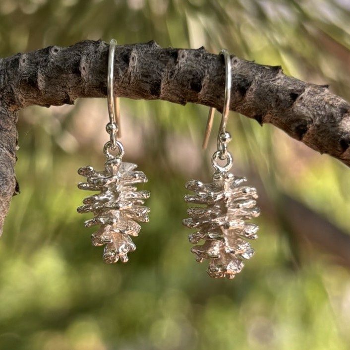 Sterling Silver Spruce Cone Earrings