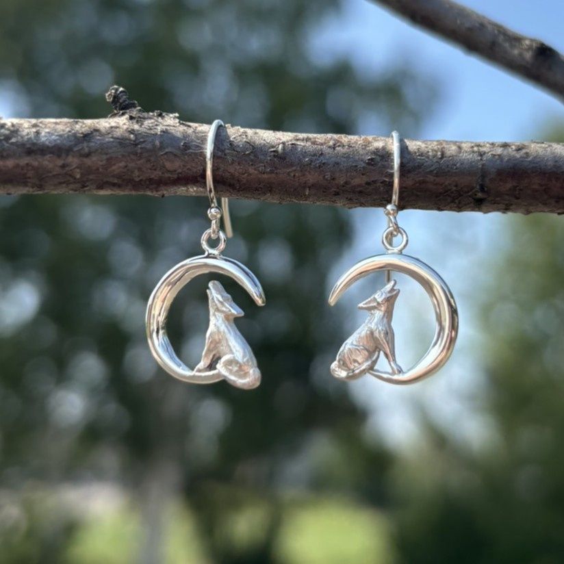 Sterling Silver Howling Wolf Earrings
