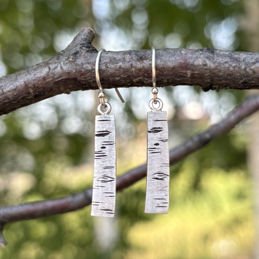 Sterling Silver Tall Birch Bark Earrings