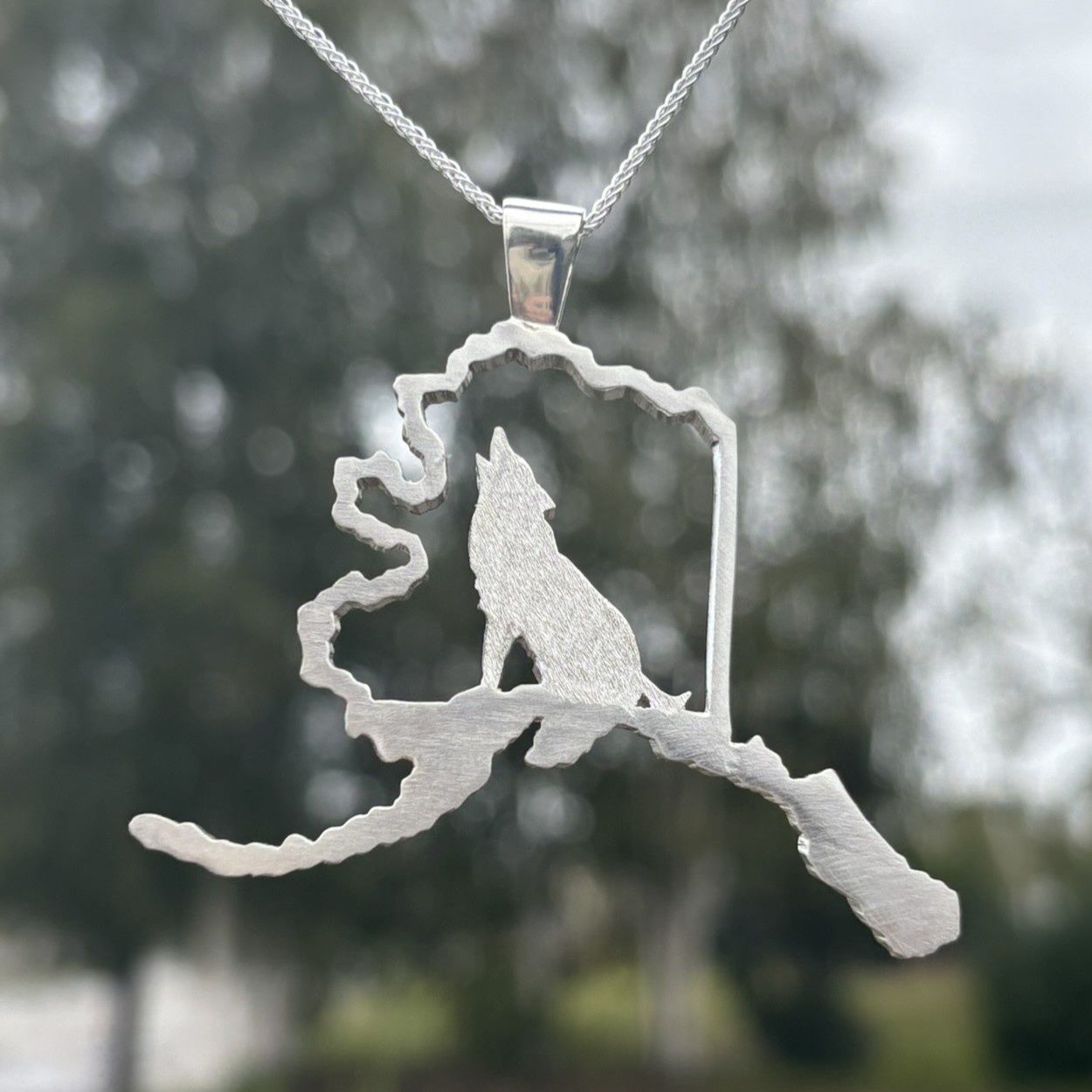 Sterling Silver Alaska with Wolf