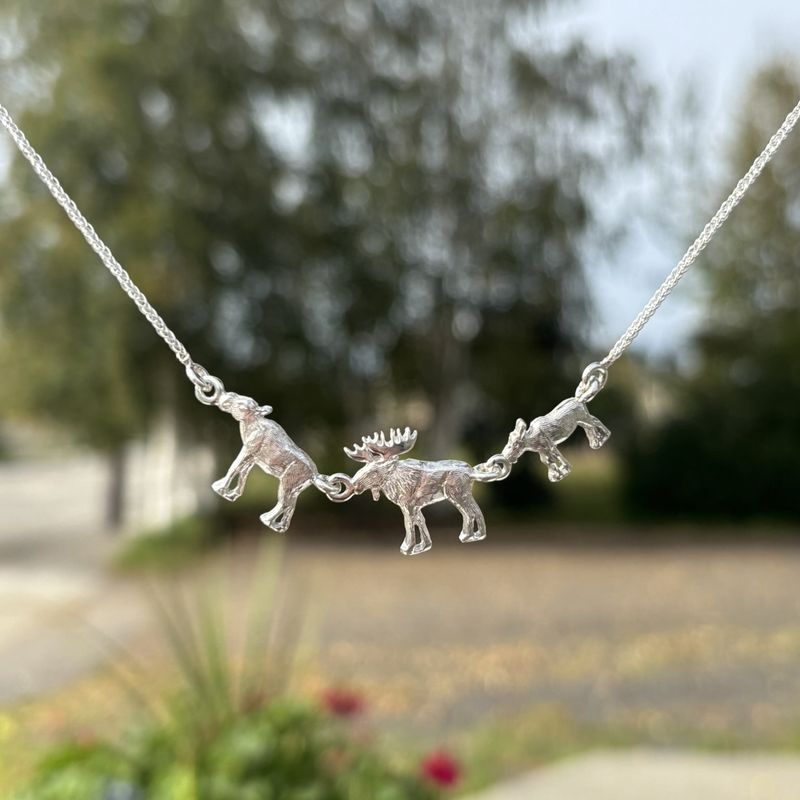 Sterling Silver Moose  Family Necklace