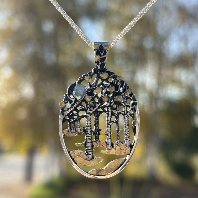 Sterling Silver Autumn Birch Forest Pendant