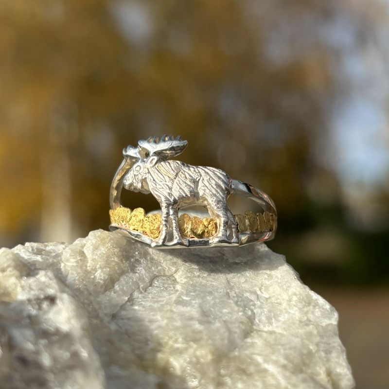 Sterling Silver Bull Moose with Nuggets