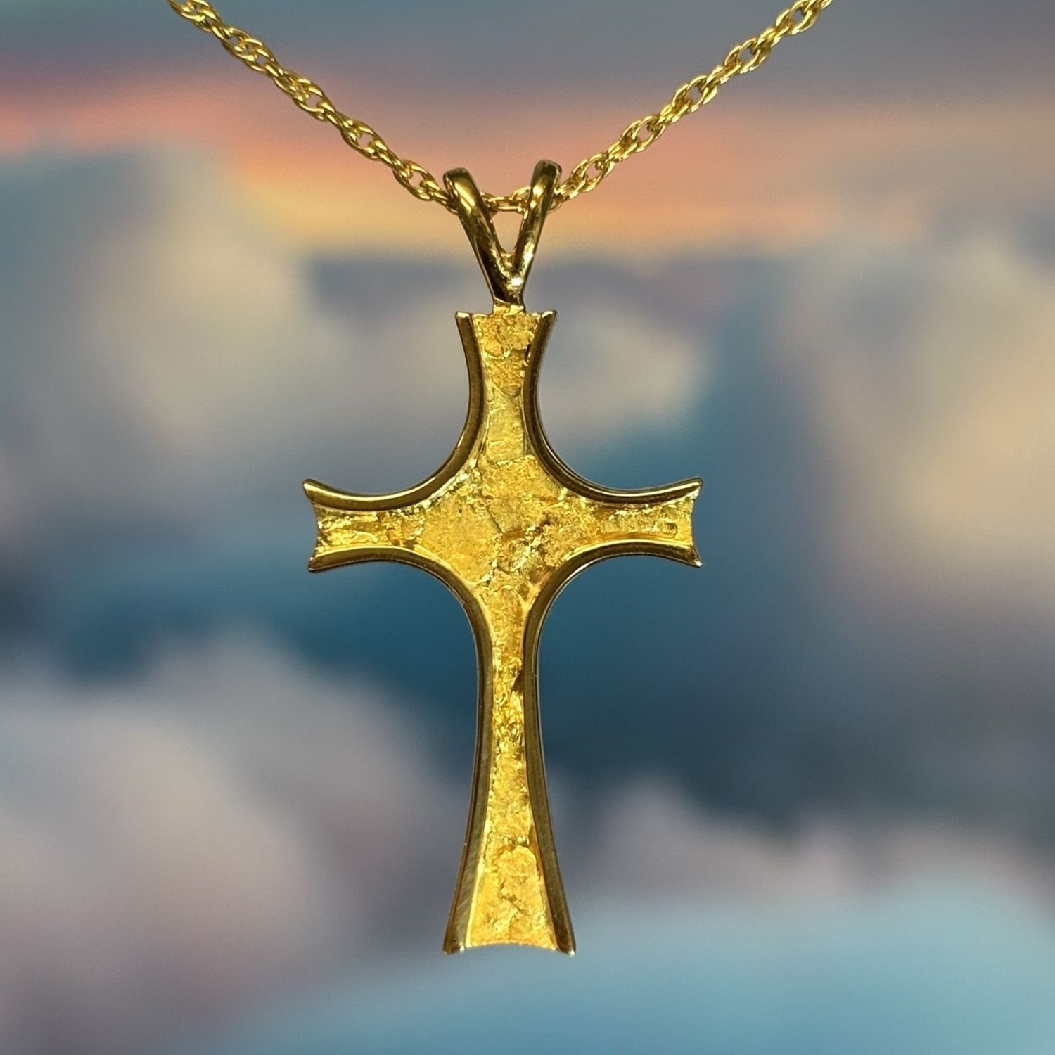 14K Gold Nugget Cross - Large