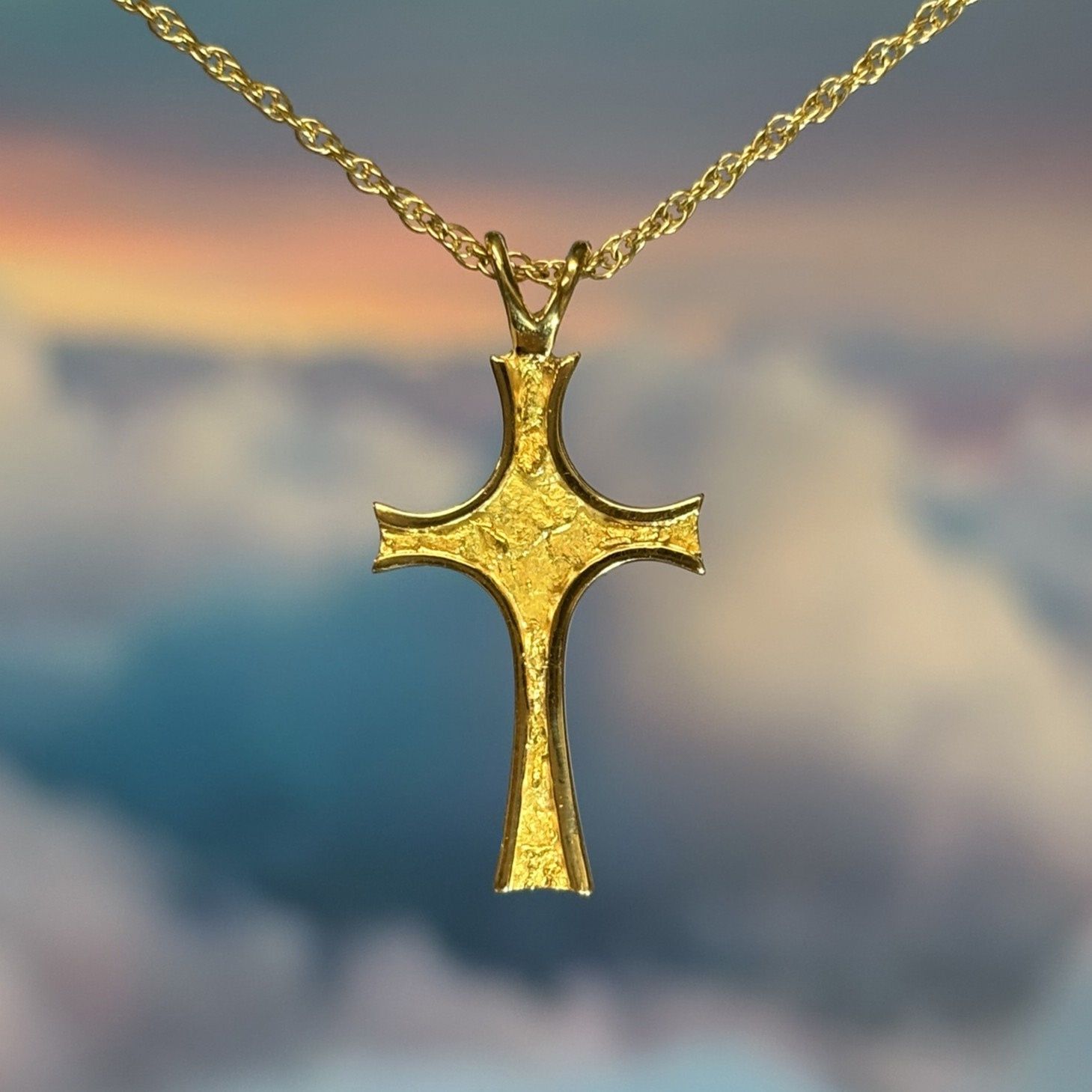 14K Gold Nugget Cross - Small
