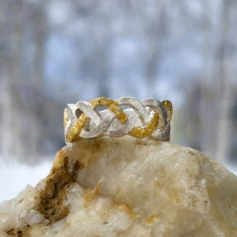 Sterling Silver &amp; Gold Nugget Braid - 10.9g