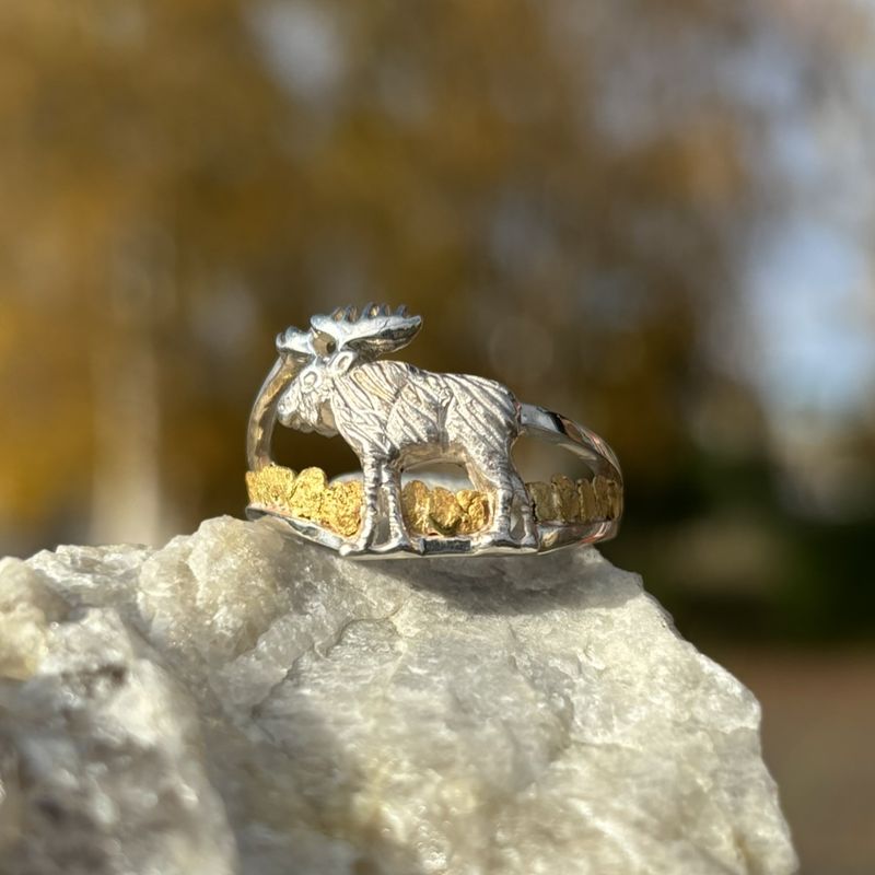 Sterling Silver Bull Moose with Nuggets