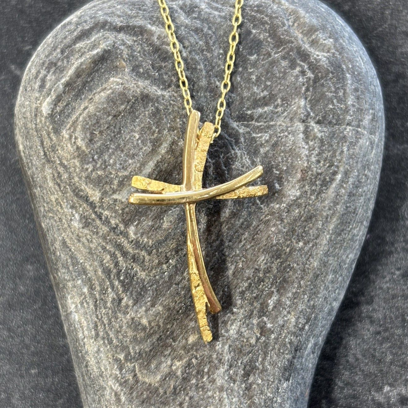 14k Double Cross with Nuggets